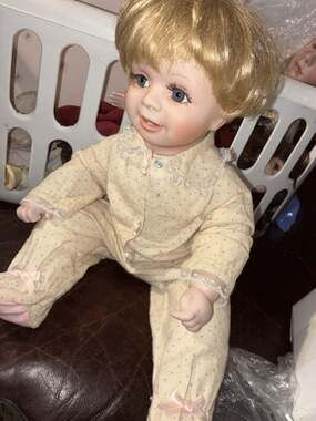 1989 Baby Bunting Porcelain Doll by Terri DeHetre from the Nursery Babies Series
